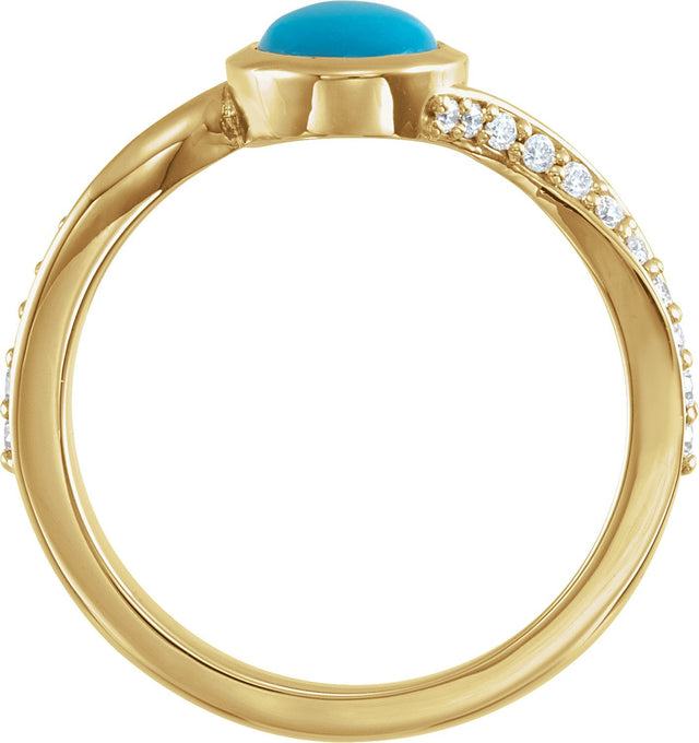 14K Gold Oval Natural Turquoise & Natural Diamond Accented Bypass Ring - Yellow Gold - view 2