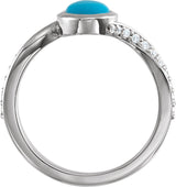 14K Gold Oval Natural Turquoise & Natural Diamond Accented Bypass Ring - Rose Gold - view 3