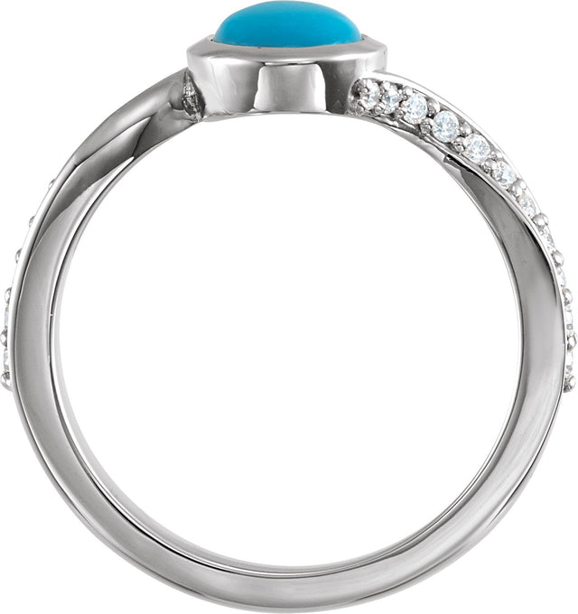 14K Gold Oval Natural Turquoise & Natural Diamond Accented Bypass Ring - Rose Gold - view 3