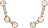 14K Gold Round Natural Ethiopian Opal & Natural Diamond Scattered Cabochon Ear Climbers - Rose Gold - view 2