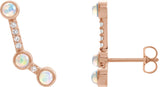 14K Gold Round Natural Ethiopian Opal & Natural Diamond Scattered Cabochon Ear Climbers - Rose Gold