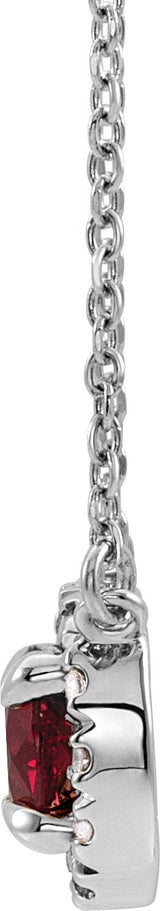 Platinum Round Lab-Grown Ruby French-Set Halo-Style Necklace - view 6