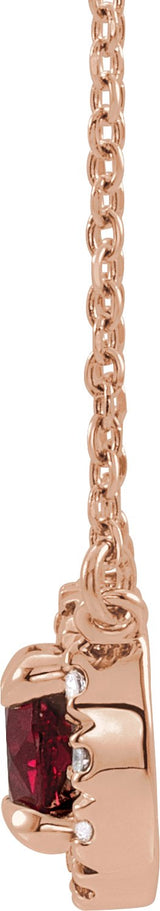 14K Gold Round Lab-Grown Ruby Natural Diamond French-Set Halo-Style Necklace - Rose Gold - view 6