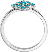 14K Gold Round Natural Turquoise & Natural Diamond Geometric Cluster Ring - White Gold - view 2