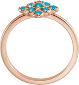 14K Gold Round Natural Turquoise & Natural Diamond Geometric Cluster Ring - Rose Gold - view 2
