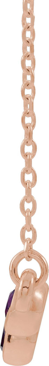 14K Gold Round Natural Amethyst Bezel-Set Bar Necklace - Rose Gold - view 4