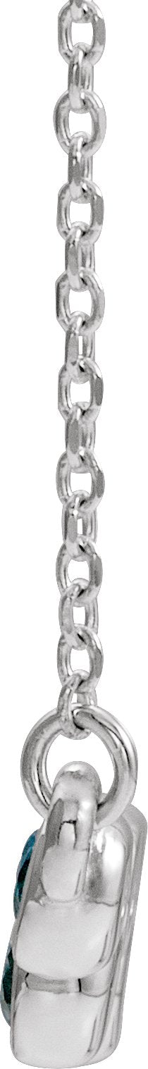 Platinum Round Natural Blue Zircon Bezel-Set Bar Necklace - view 4