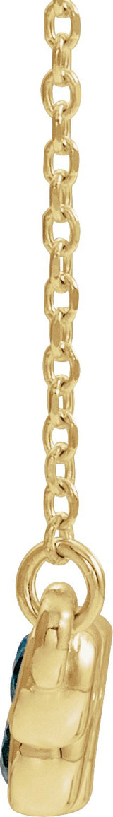 14K Gold Round Natural Blue Zircon Bezel-Set Bar Necklace - Yellow Gold - view 4