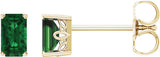 14K Gold Lab-Grown Emerald Emerald 4-Prong Scroll Setting Stud Earrings - Yellow Gold