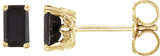 14K Gold Natural Black Onyx Emerald 4-Prong Scroll Setting Stud Earrings - Yellow Gold