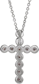 14K Gold Round Natural Diamond Bezel-Set Cross Necklace or Pendant – up to 1/4 CTW - White Gold - view 6