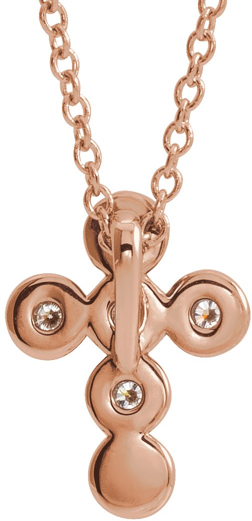 14K Gold Round Natural Diamond Bezel-Set Cross Necklace or Pendant – up to 1/4 CTW - Rose Gold - view 6