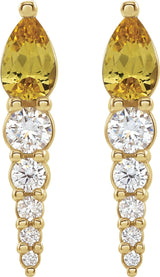 14K Gold Pear Natural Citrine & Natural Diamond Accented Bar Earrings - Yellow Gold - view 2