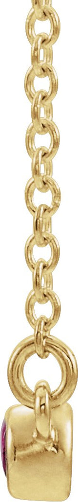 14K Gold Round Natural Mozambique Garnet Bezel-Set Bar Necklace II - Yellow Gold - view 4