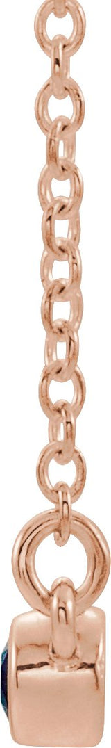 14K Gold Round Natural Pink Tourmaline Bezel-Set Bar Necklace II - Rose Gold - view 5