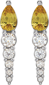 14K Gold Pear Natural Citrine & Natural Diamond Accented Bar Earrings - White Gold - view 2