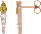 14K Gold Pear Natural Citrine & Natural Diamond Accented Bar Earrings - Rose Gold