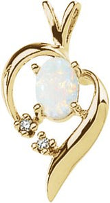 14K Gold Oval Natural White Opal & Natural Diamond Accented Pendant