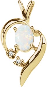 14K Gold Oval Natural White Opal & Natural Diamond Accented Pendant