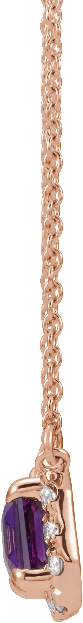 14K Gold Emerald Natural Amethyst & Natural Diamond French-Set Halo-Style Necklace - Rose Gold - view 2