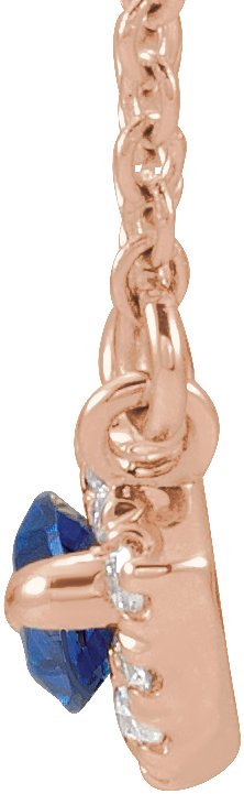 14K Gold Marquise Natural Blue Sapphire & Natural Diamond French-Set Halo-Style Necklace - Rose Gold - view 2