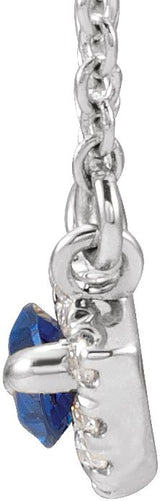 14K Gold Marquise Natural Blue Sapphire & Natural Diamond French-Set Halo-Style Necklace - White Gold - view 2