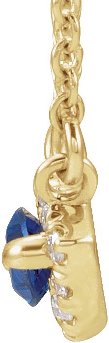 14K Gold Marquise Natural Blue Sapphire & Natural Diamond French-Set Halo-Style Necklace - Yellow Gold - view 2