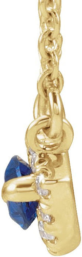 14K Gold Marquise Lab-Grown Blue Sapphire & Natural Diamond French-Set Halo-Style Necklace - Yellow Gold - view 2
