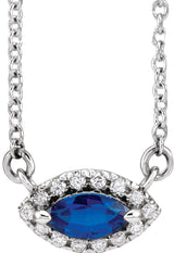 Platinum Marquise Lab-Grown Blue Sapphire & Natural Diamond French-Set Halo-Style Necklace