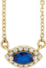14K Gold Marquise Lab-Grown Blue Sapphire & Natural Diamond French-Set Halo-Style Necklace - Yellow Gold