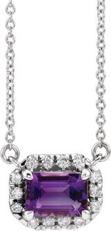 Platinum Emerald Natural Amethyst & Natural Diamond French-Set Halo-Style Necklace
