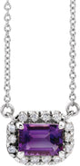 Platinum Emerald Natural Amethyst & Natural Diamond French-Set Halo-Style Necklace