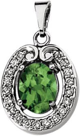 14K Gold Oval Natural Green Tourmaline & Natural Diamond Halo-Style Pendant