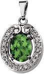 14K Gold Oval Natural Green Tourmaline & Natural Diamond Halo-Style Pendant