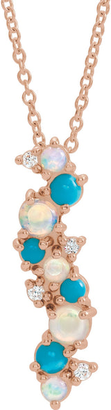 14K Gold Natural Ethiopian Opal & Natural Diamond Scattered Necklace or Pendant - Rose Gold