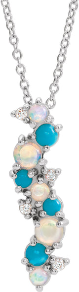 Platinum Natural Ethiopian Opal & Natural Diamond Scattered Necklace or Pendant
