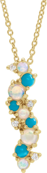 14K Gold Natural Ethiopian Opal & Natural Diamond Scattered Necklace or Pendant - Yellow Gold