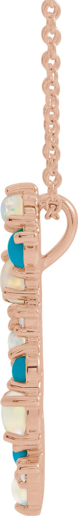 14K Gold Natural Ethiopian Opal & Natural Diamond Scattered Necklace or Pendant - Rose Gold - view 2