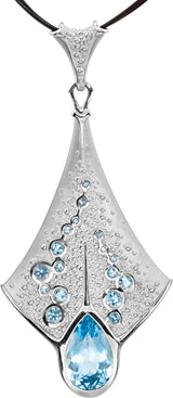 Platinum Pear Natural London Blue Topaz & Natural Aquamarine Accented Necklace or Pendant