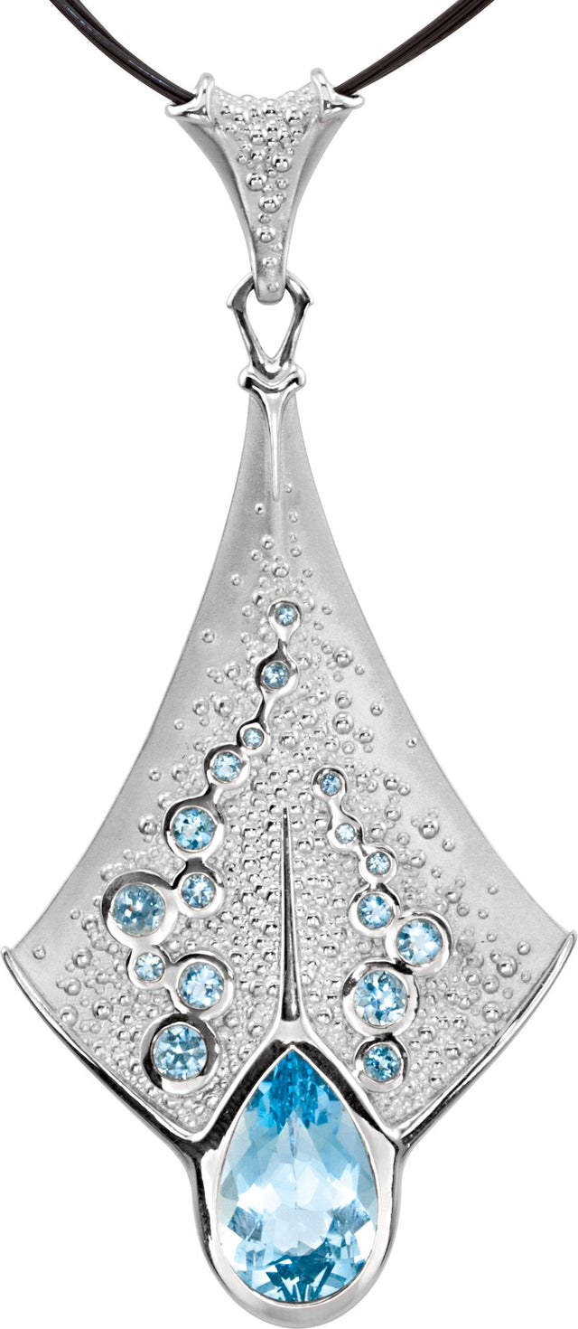Platinum Pear Natural London Blue Topaz & Natural Aquamarine Accented Necklace or Pendant