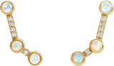 14K Gold Round Natural Ethiopian Opal & Natural Diamond Scattered Cabochon Ear Climbers - Yellow Gold - view 2