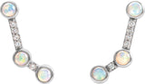 Platinum Round Natural Ethiopian Opal & Natural Diamond Scattered Cabochon Ear Climbers - view 2
