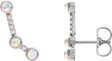 14K Gold Round Natural Ethiopian Opal & Natural Diamond Scattered Cabochon Ear Climbers - White Gold
