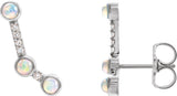 14K Gold Round Natural Ethiopian Opal & Natural Diamond Scattered Cabochon Ear Climbers - White Gold