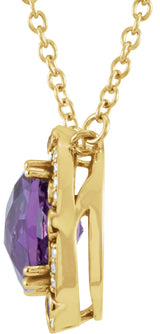 14K Gold Cushion Natural Amethyst & Natural Diamond Halo-Style Necklace – 1/6 CTW - Yellow Gold - view 2