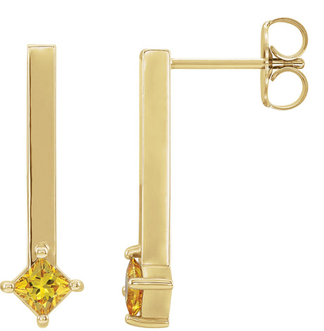 14K Gold Square Natural Yellow Sapphire Bar Drop Earrings - Yellow Gold