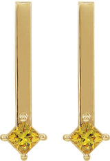 14K Gold Square Natural Yellow Sapphire Bar Drop Earrings - Yellow Gold - view 2