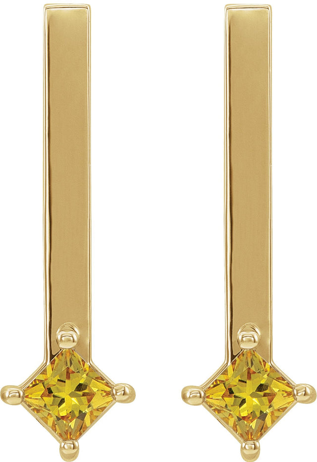 14K Gold Square Natural Yellow Sapphire Bar Drop Earrings - Yellow Gold - view 2