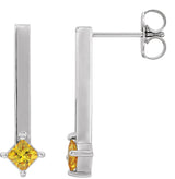 14K Gold Square Natural Yellow Sapphire Bar Drop Earrings - White Gold