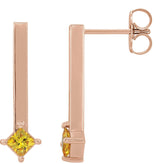 14K Gold Square Natural Yellow Sapphire Bar Drop Earrings - Rose Gold